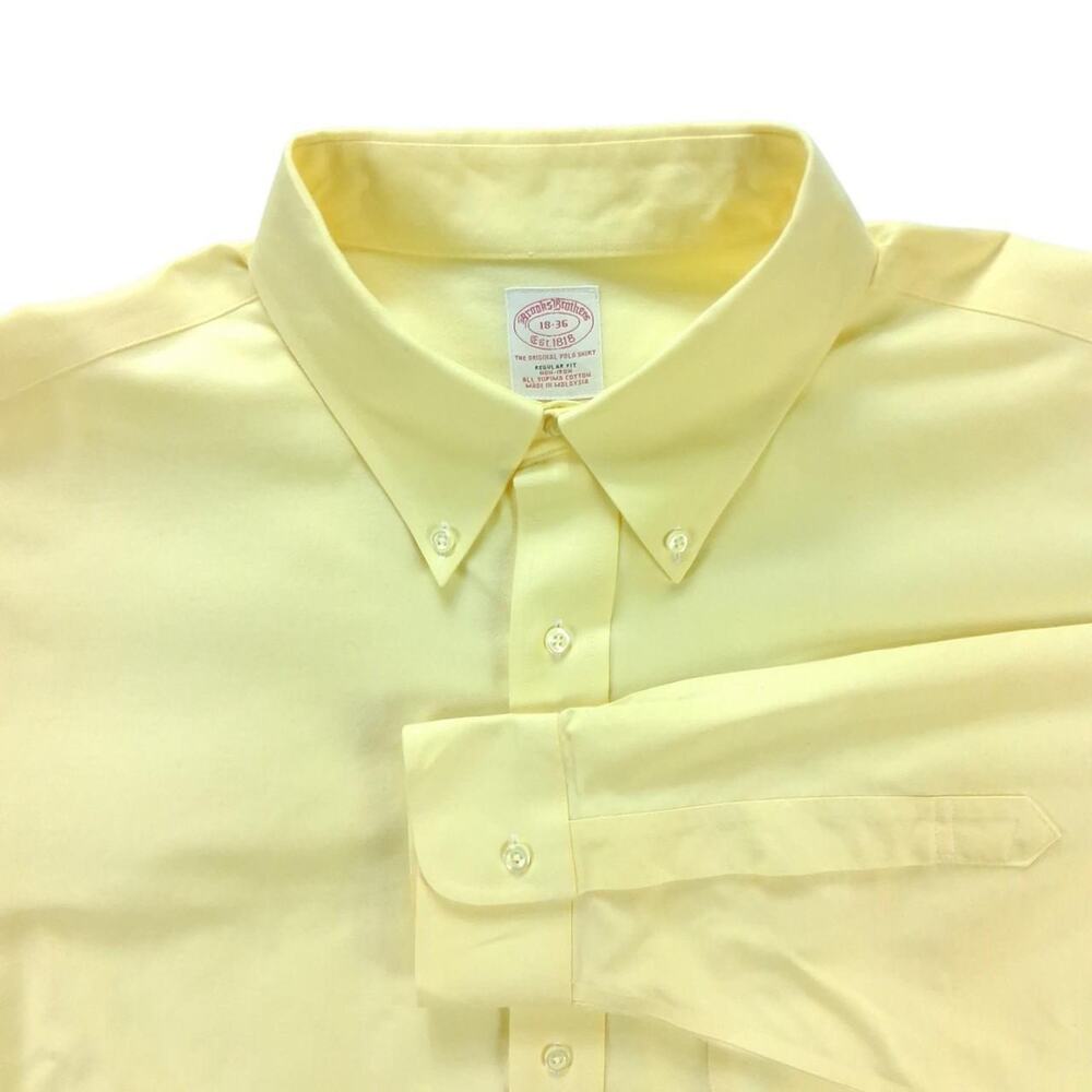 Brooks brothers mens button down Dress shirt 18 Yellow solid non iron